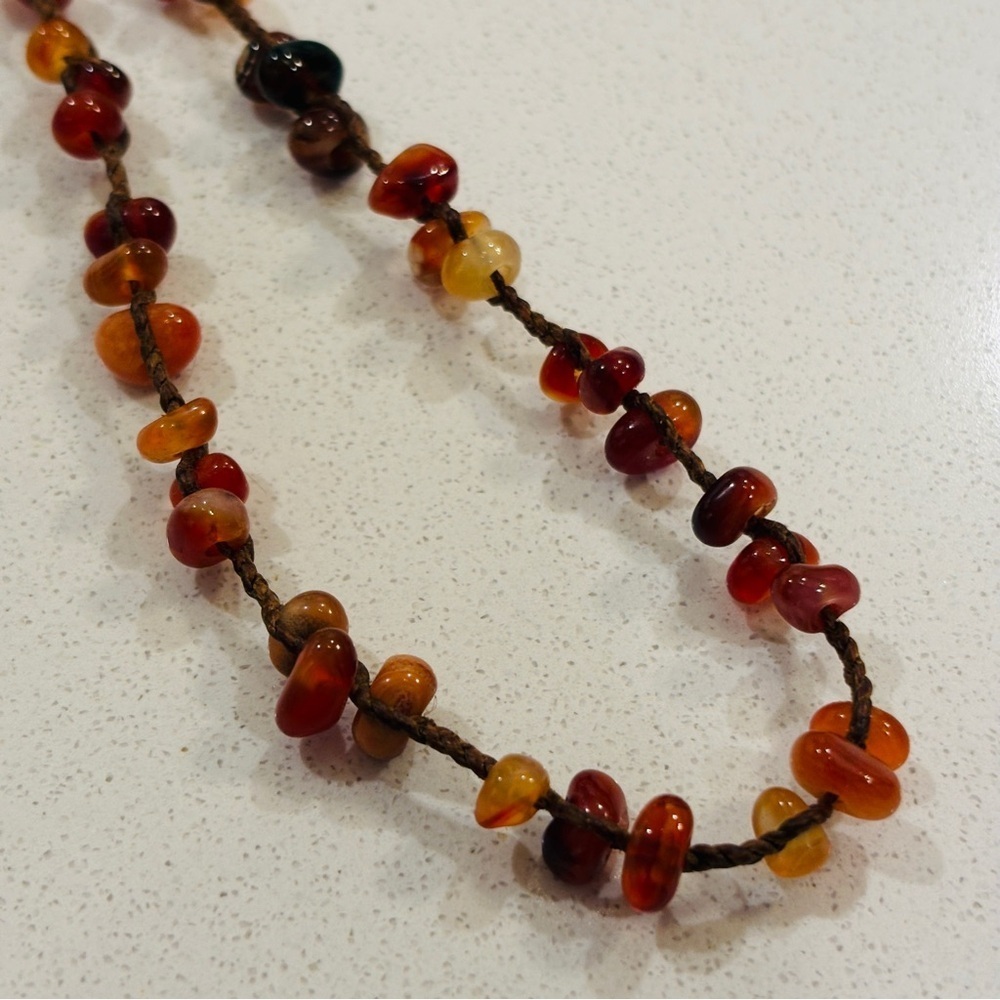 Chan Luu 40.5" Leather Cinnamon Agate Beaded Necklace Boho Layering Gemstone - Picture 10 of 14